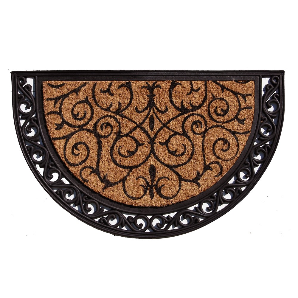 AZ100102436 Arch Scroll Rubber/Coir Doormat, 24x36 Inches, Black/Natural, Durable & Stylish Entryway Mat for Indoor/Outdoor Use.