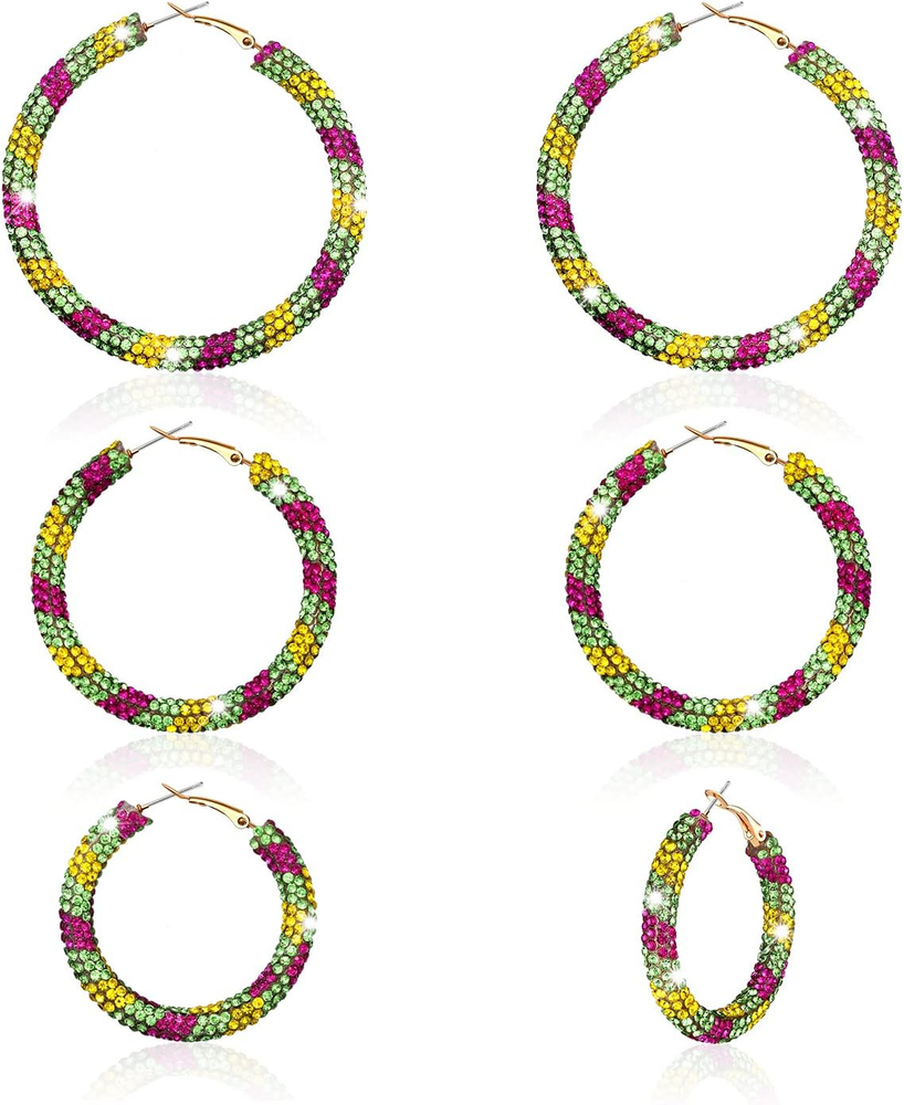 3 Pairs Crystal Hoop Earrings Festive Halloween Christmas Rhinestone Earrings Pa