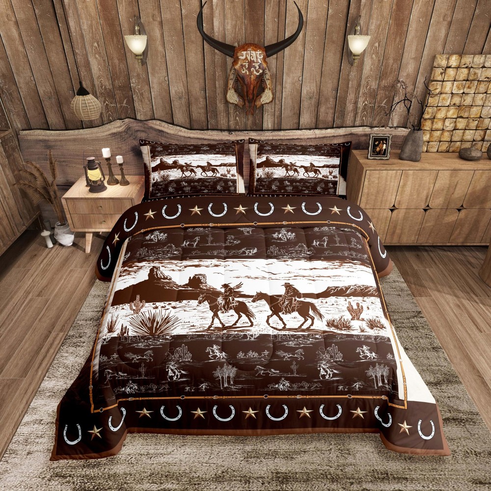Western Aztec Comforter Set Queen Size Horse Cowboy Bedding Set for Boys Men ...