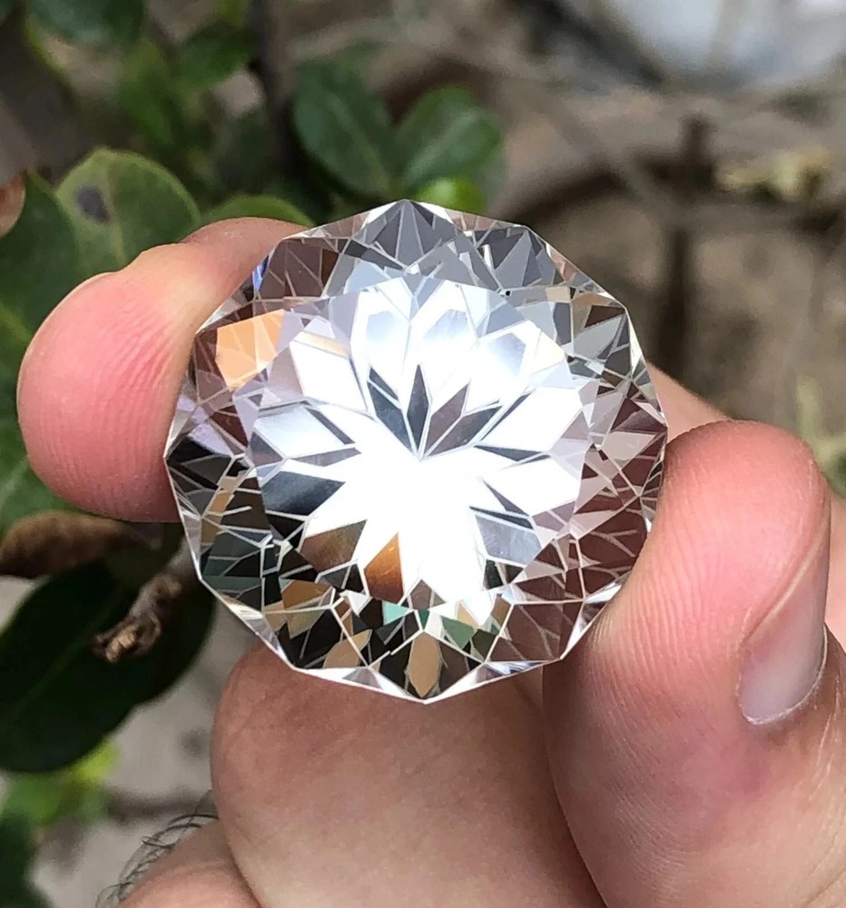 Certified 86 Ct Natural Round Flower Cut White Topaz A+ Loose Flawless Gemstone