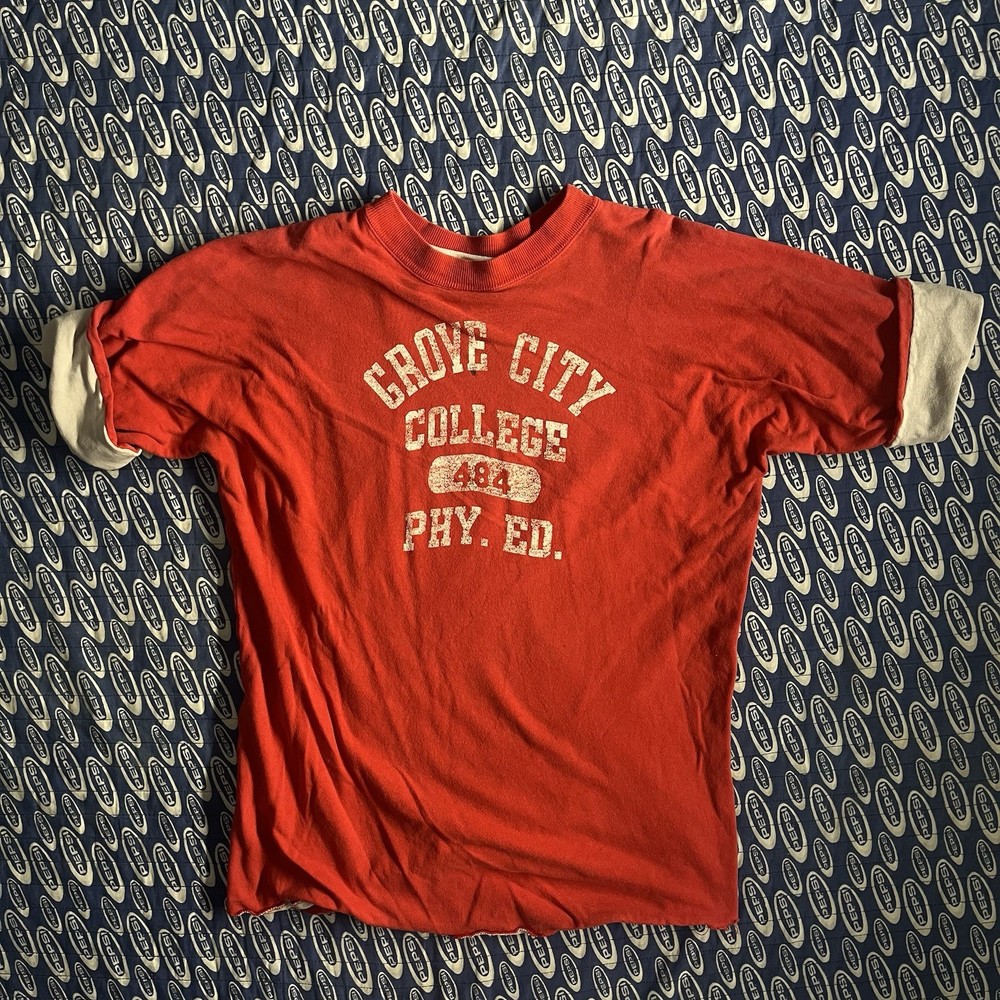 VTG 60s Grove City College Phys Ed Reversible Double Face T Shirt Red Gray Mens