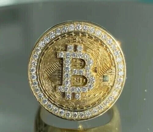 Bitcoin Blockchain Lab-Created Diamond Signet Ring in Yellow Gold Plate