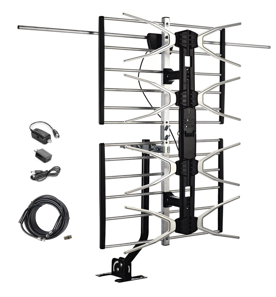 Digital HDTV Outdoor Amplified Antenna - 150 Miles Range - Mounting Pole & 40...