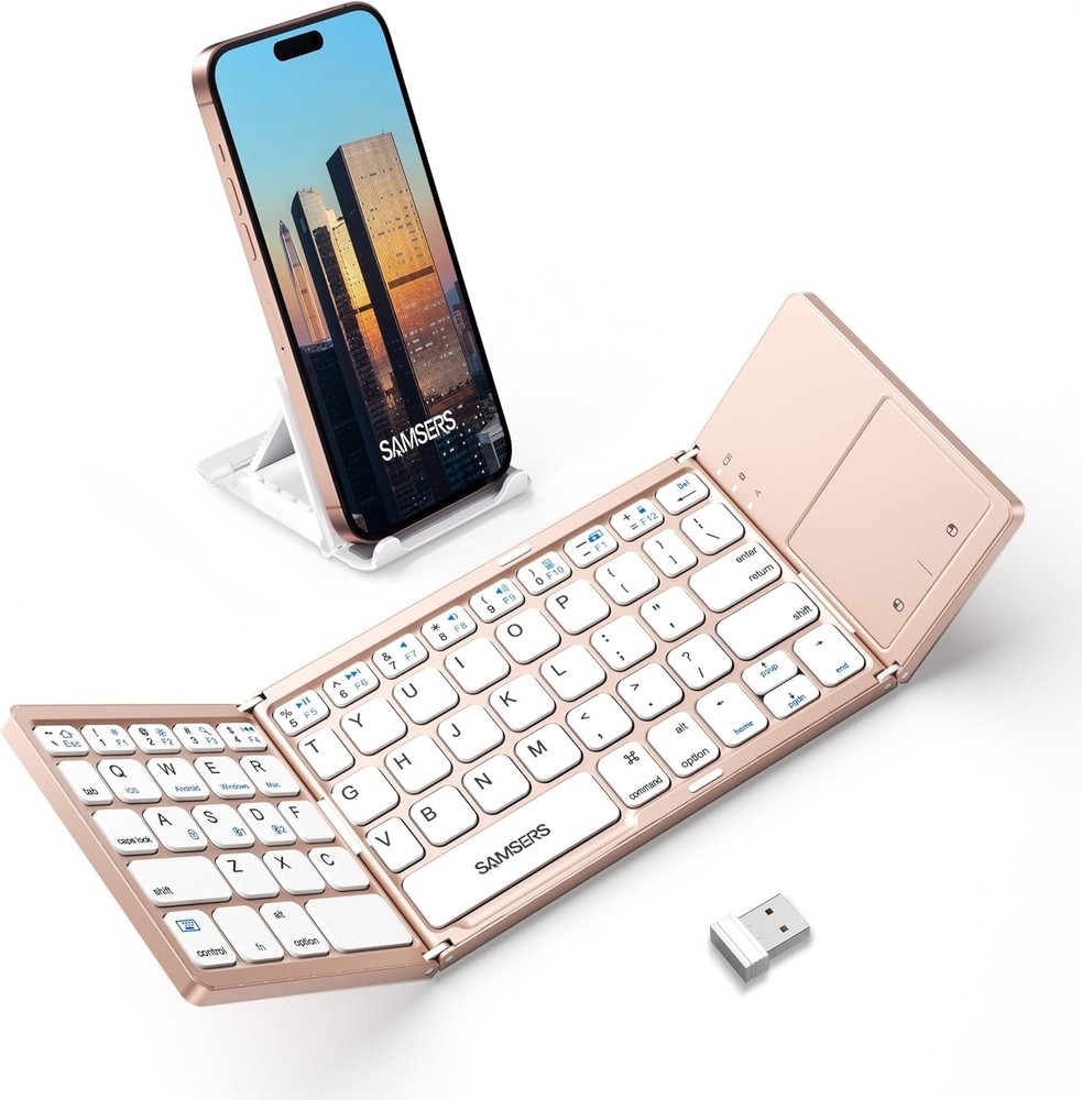 Foldable Bluetooth Keyboard with Touchpad - Slim Portable Wireless Keyboard for On-the-Go Typing