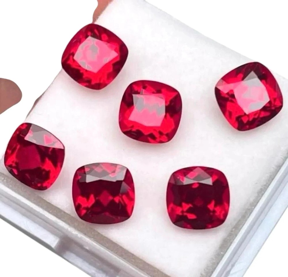 48 Ct Natural Burma Red Ruby Cushion Cut Loose Certified Gemstone Lot 6 Pcs A+