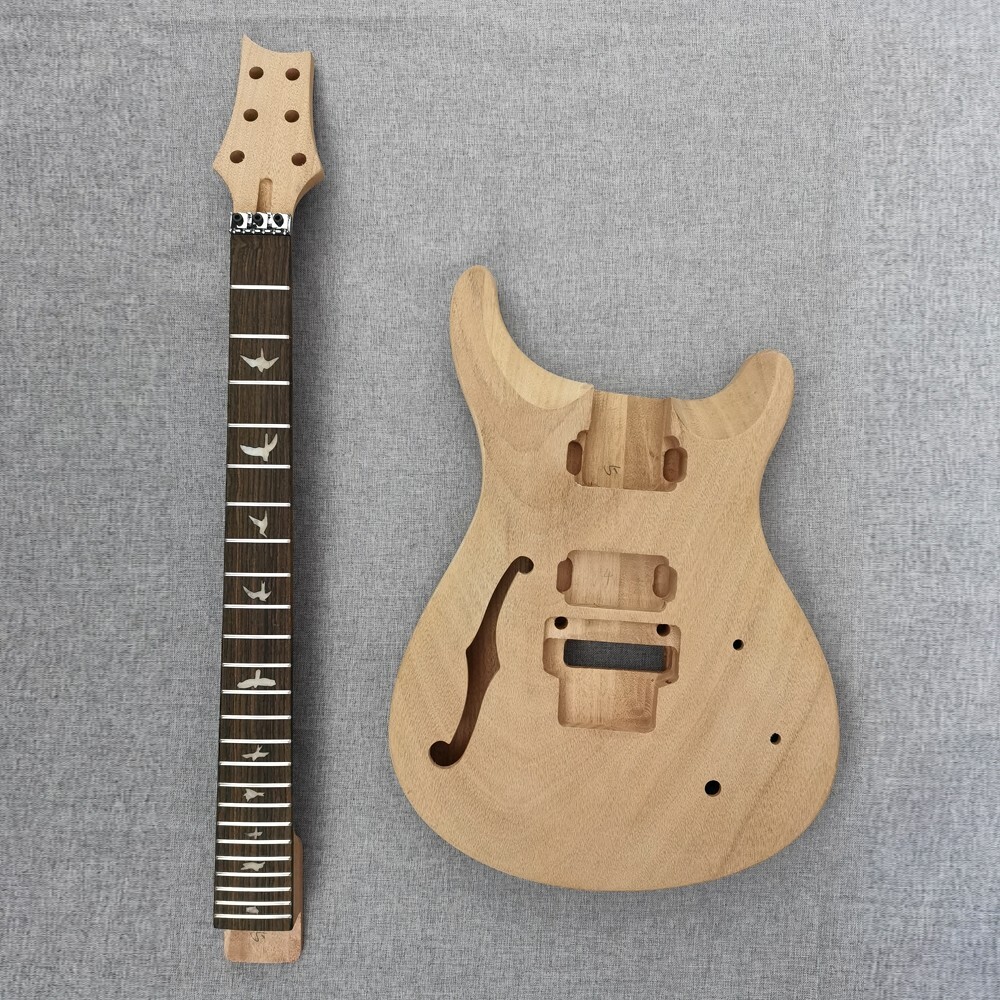 DIY Mahogany PRS-Style Electric Guitar Kit with Single F-Hole & Tremolo for Rock