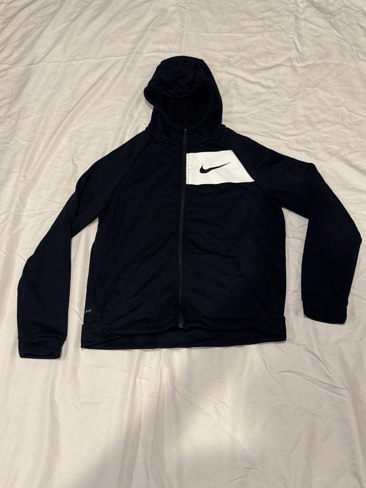 Nike Dri-Fit Black Full Zip Hoodie Youth Extra Large YXL (18-20) Logo EUC