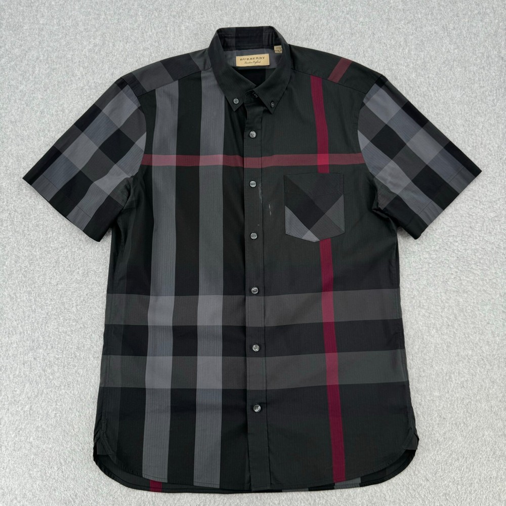 Burberry London Shirt Men Medium Black Nova Plaid Short Sleeve Classic Button Up