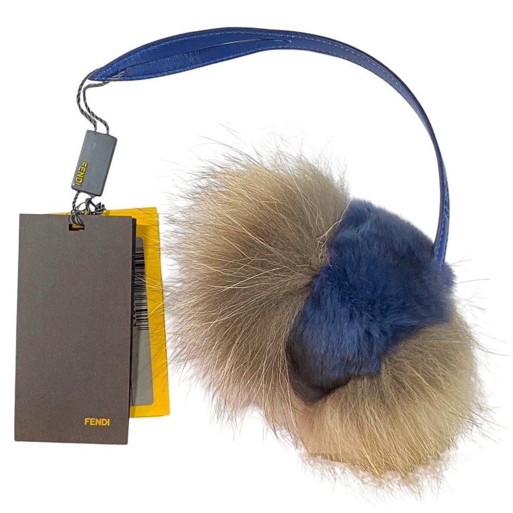 RARE FENDI 7AR362 Fur & Leather Key Holder Bag Charm Accessory