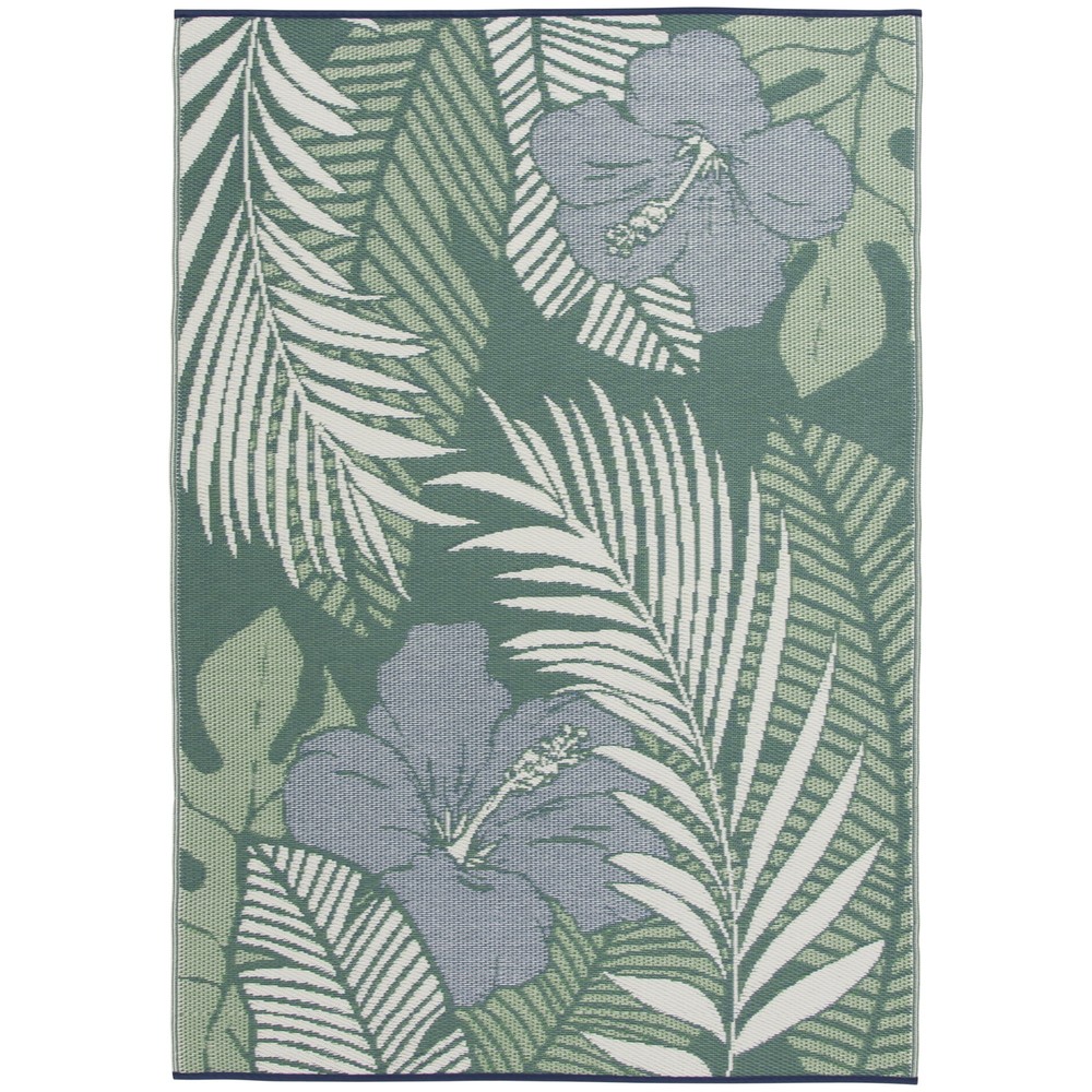 Mainstays 5x7 Blue Green Palm Plastic Outdoor Rug for Patio Deck