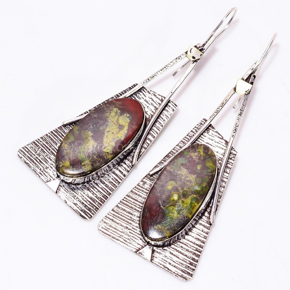 Christmas Sale 925 Silver Dragon Jasper Stone Drop Dangle New Earrings Jewelry-image