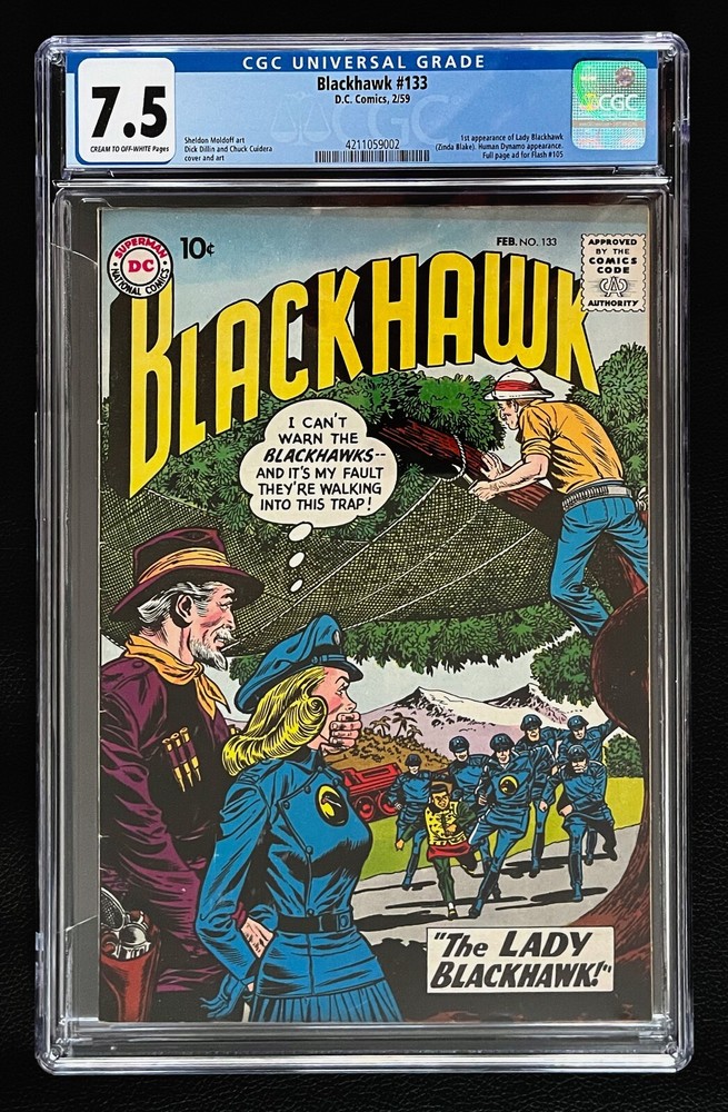 BLACKHAWK #133 CGC 7.5 DC 1959 1ST APPEARANCE OF LADY BLACKHAWK ZINDA BLAKE