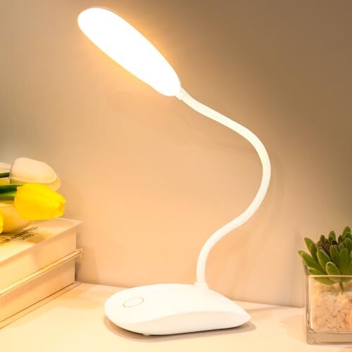 Rechargeable Battery Powered Desk Lamp with 3 Color Modes - White