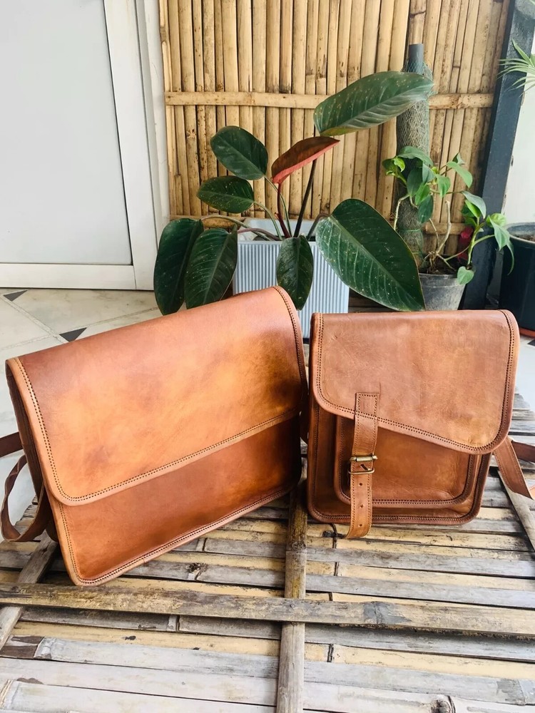Handmade 11 Inch Brown Leather Messenger Bag for Laptop Limited Edition-image