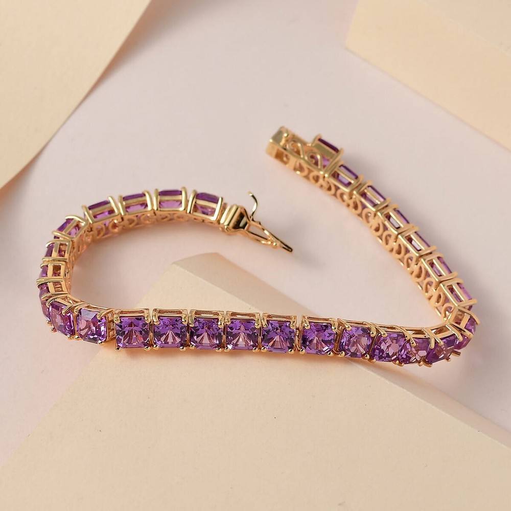 15ct Square Cut Amethyst Sterling Silver Tennis Bracelet for Women
