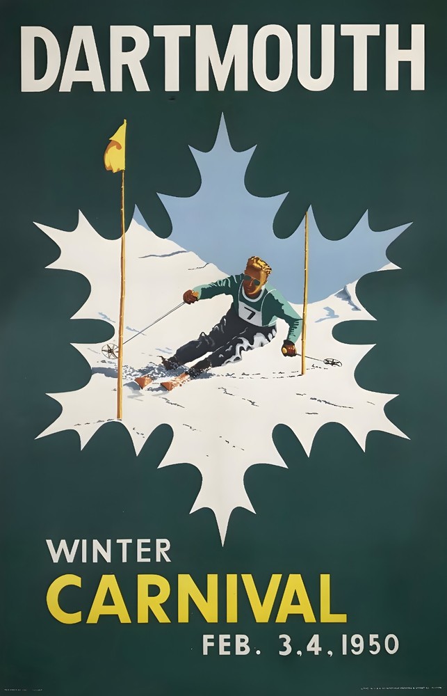 Dartmouth Winter Carnival 1950 Winter Ski Skiing Vintage Travel Poster Print