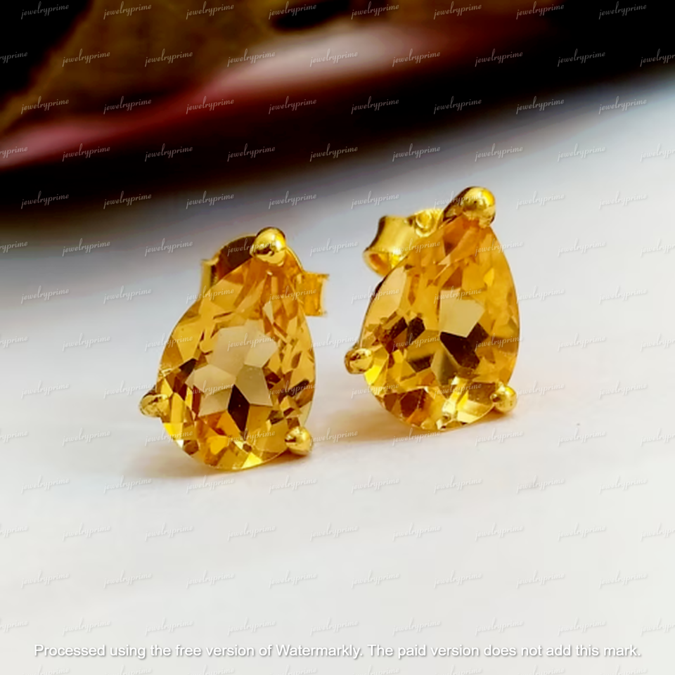 Lab Created Citrine 2Ct Pear Cut Women's Stud Earring 14K Yellow Gold Plated