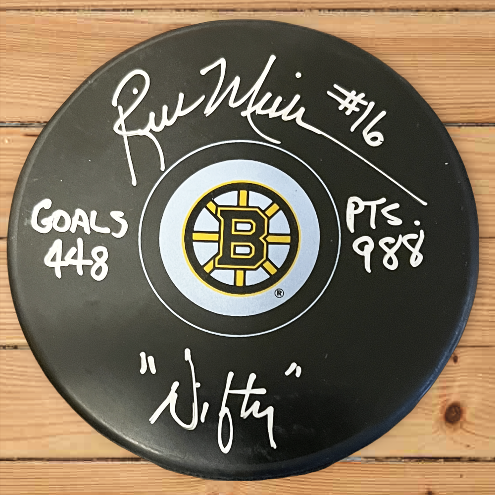 Boston Bruins Rick Middleton Puck Autograph Auto  Goals, Points and Nifty Insc.
