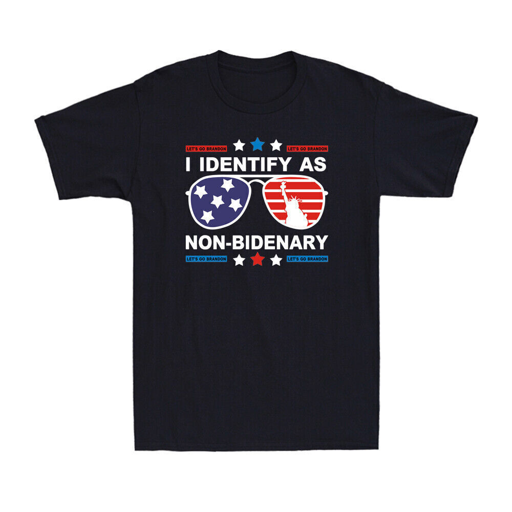 I Identify As Non-Bidenary Funny American Flag Sunglasses Graphic Men's T-Shirt