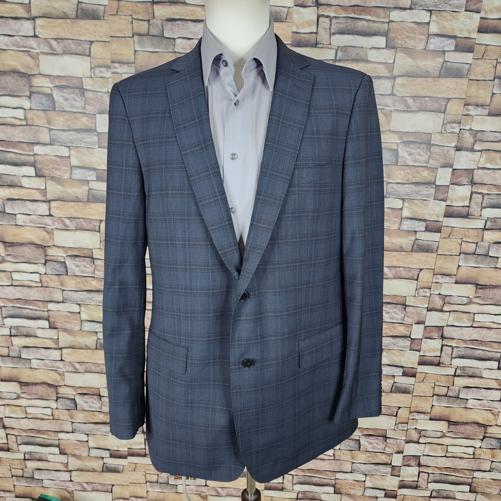 Mantoni Sport Coat Jacket Mens 44L Blue Plaid DV Super 140 Wool