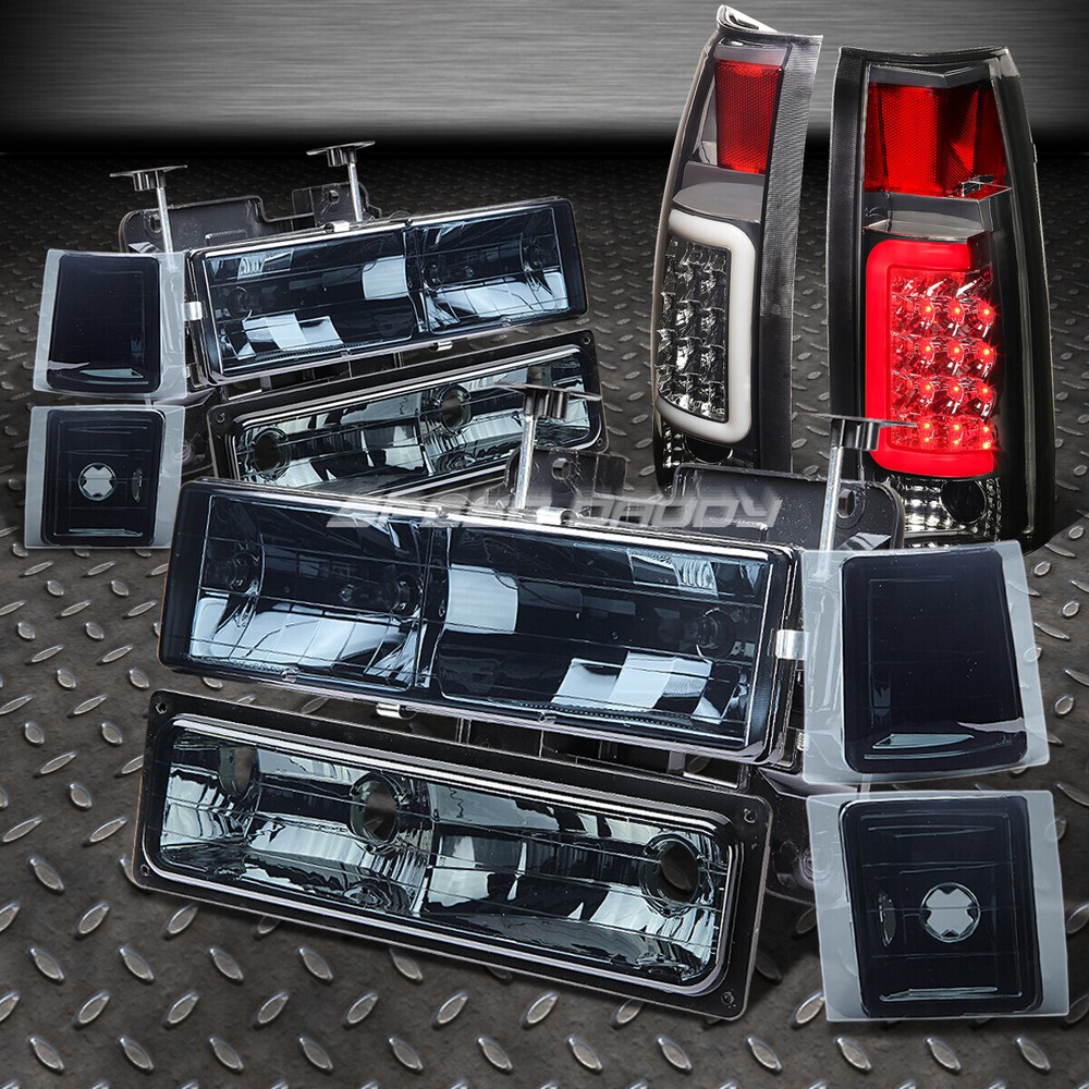 SMOKE 8PC HEAD+BUMPER+CORNER+CHROME SMOKE 3D LED TAIL LIGHT FOR 94-02 CHEVY C10