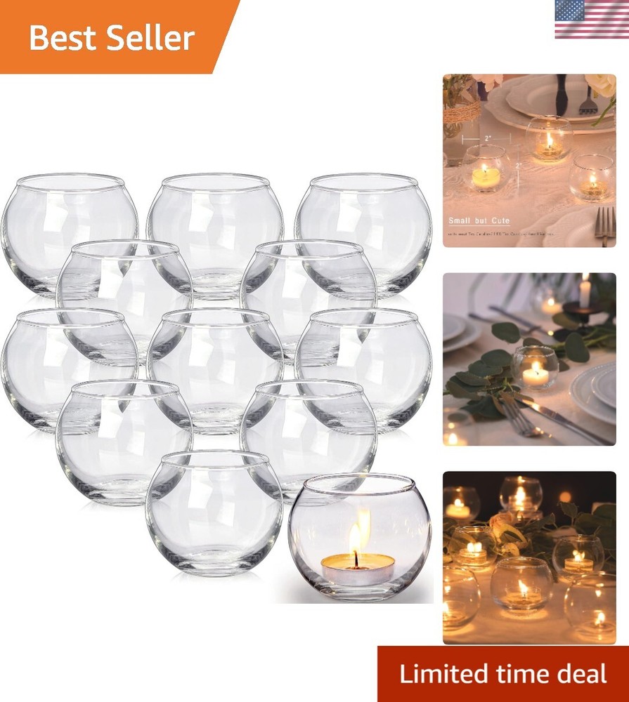 Set of 12 Clear Tealight Holders for Parties and Romantic Dinners