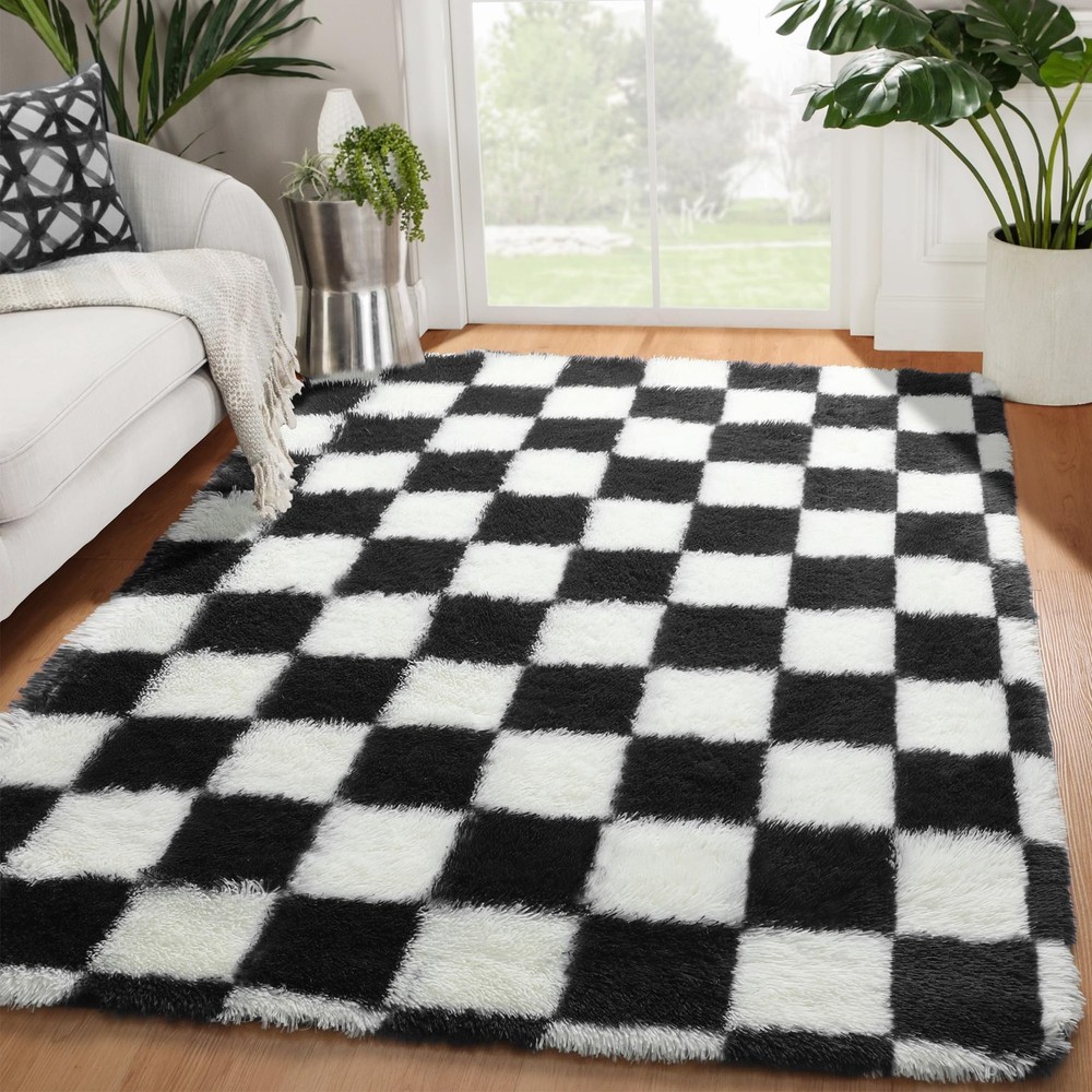 KICMOR Area Rugs for Bedroom Living 4' x 6' (Rectangular), Black / White