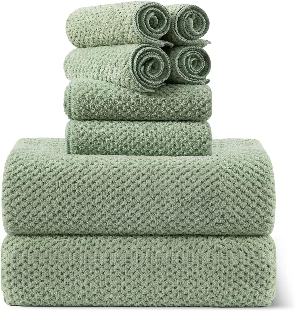 8 Piece Towel Set Oversized Soft Cozy Towels 600 GSM Pale Green Plush Towel Set