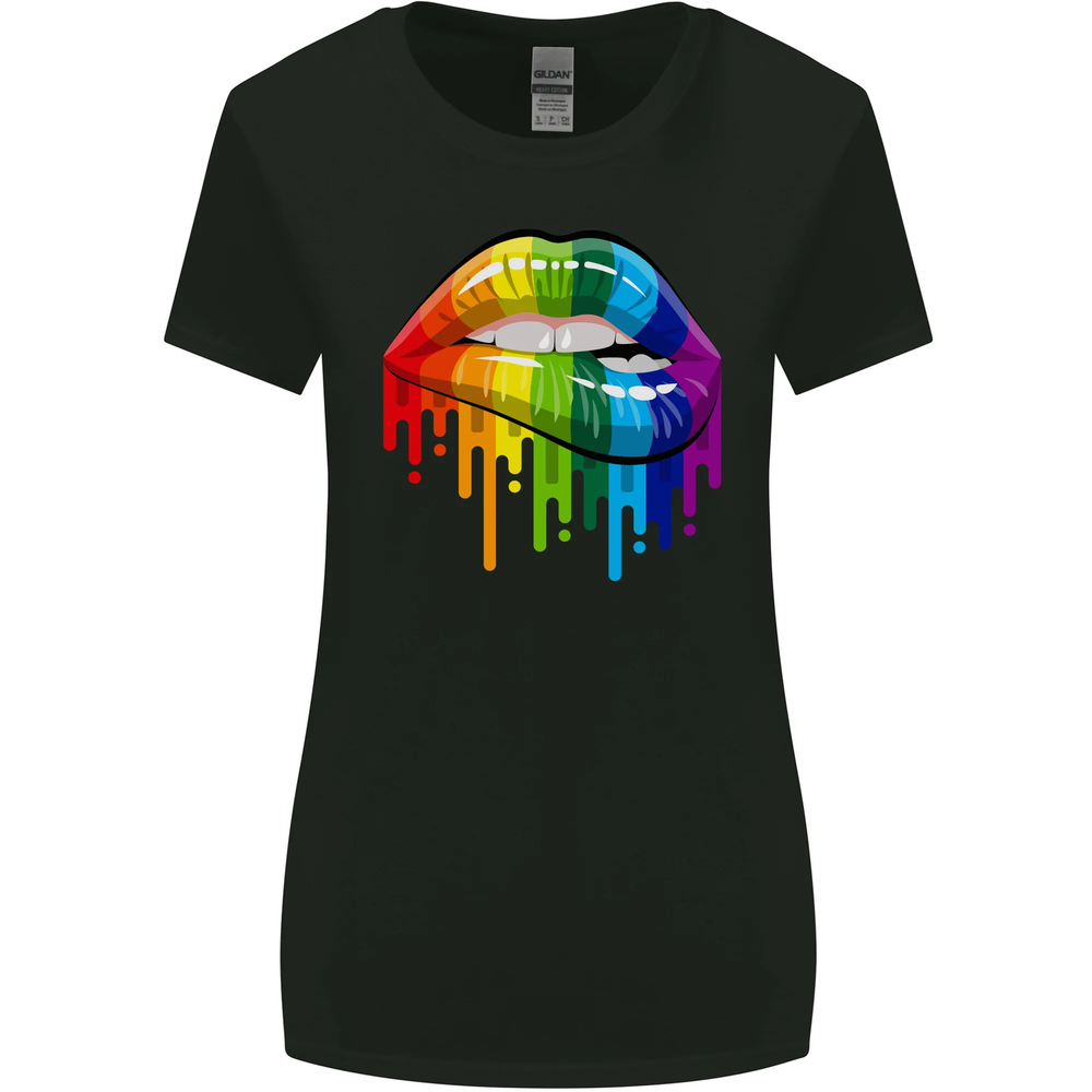 LGBT Bitten Rainbow Lip Gay Pride Day Womens Wider Cut T-Shirt-image