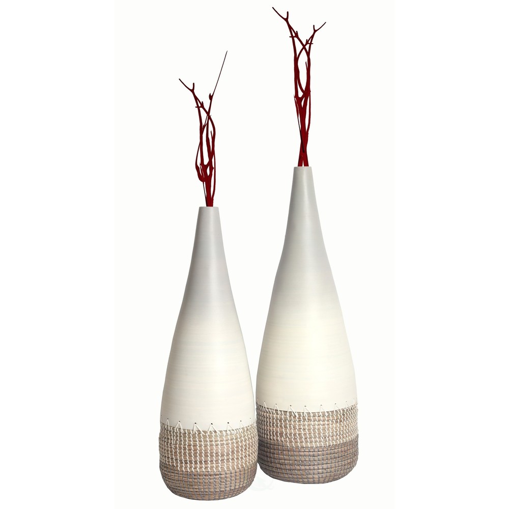Handwoven Bamboo and Seagrass Tall Floor Vase – Sustainable & Natural