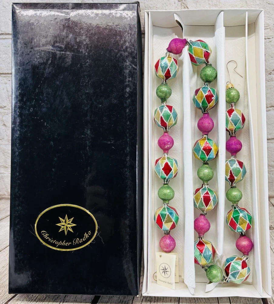 Christopher Radko VINTAGE 1997 Carnivale Harlequin Glass Garland 36