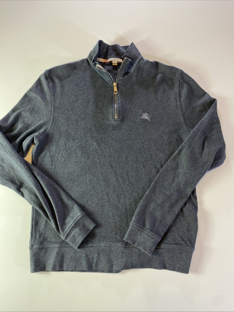 Burberry Brit Sweatshirt Mens L Black Logo Quarter Zip Long Sleeve Pullover
