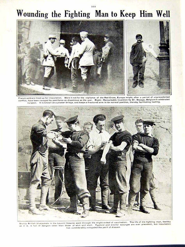 Old Antique Print 1915 World War Churchyard Poland Combarde Bluejackets 20th