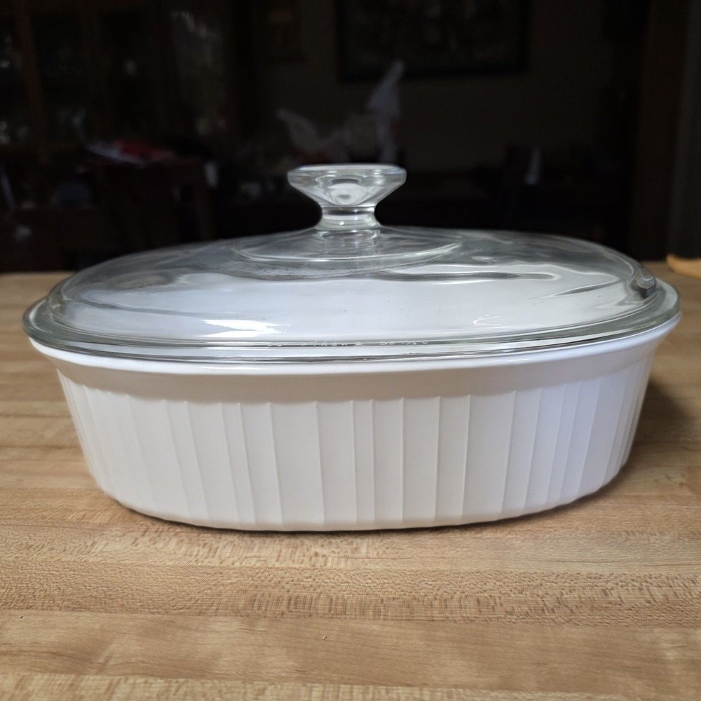 Corning Ware French White F-2-B Oval Casserole Dish With Pyrex Lid 2.8qt