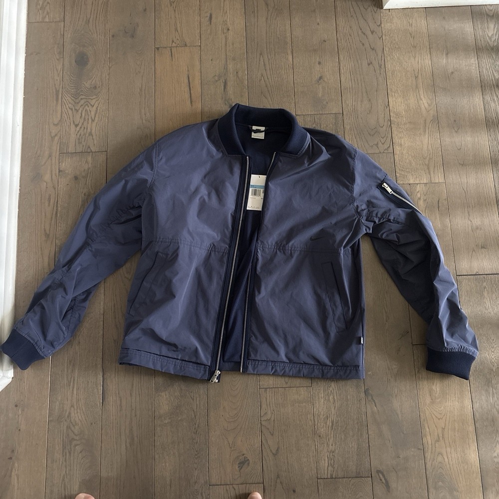 Nike Swoosh Navy Varsity Bomber Jacket Size Medium