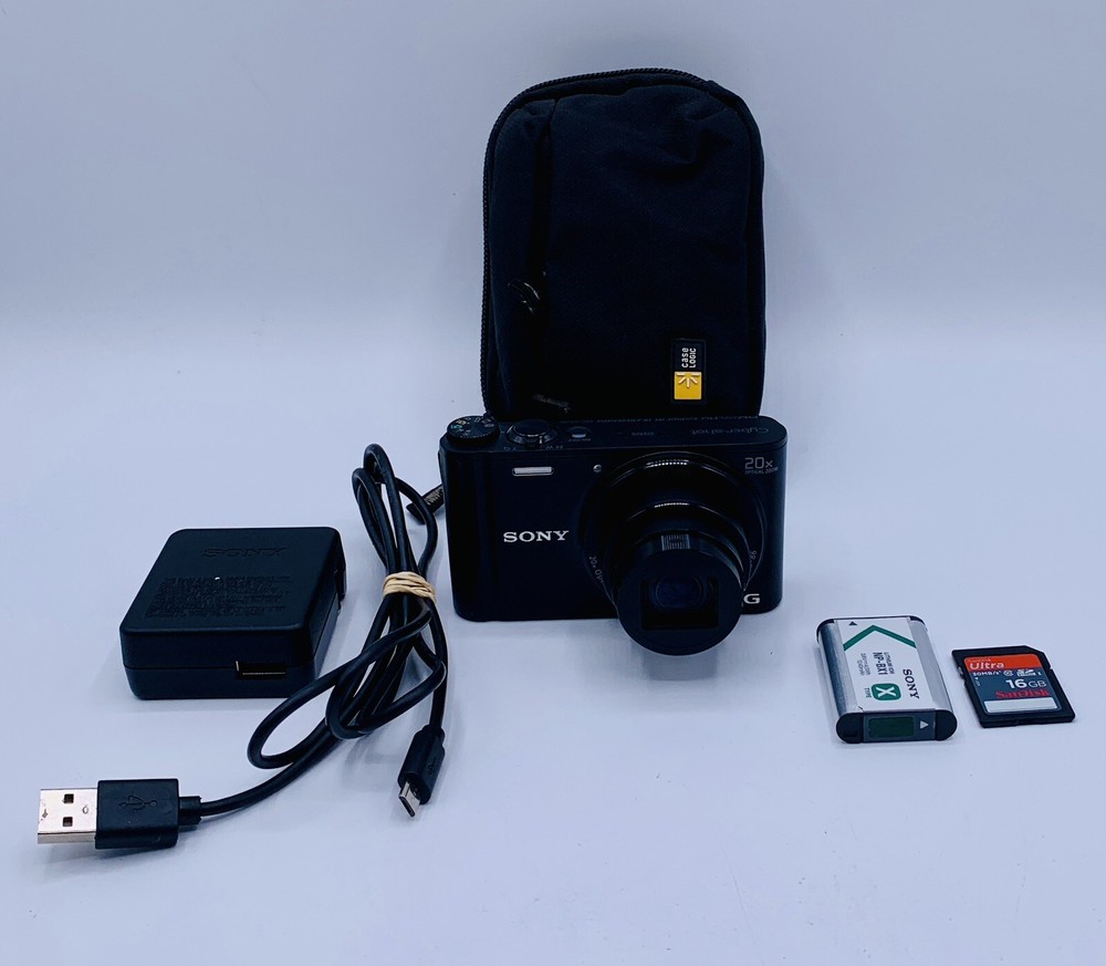 SONY Cyber-Shot DSC-WX300 Camera 18.2MP Black w/ Charger & SD Card *See Details*