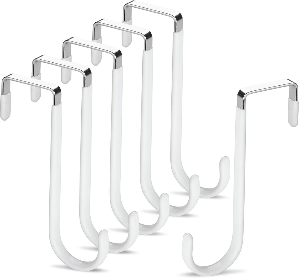 Velonza 6-Pack Over Door Hooks White Rubber Coated Hangers for Organizing