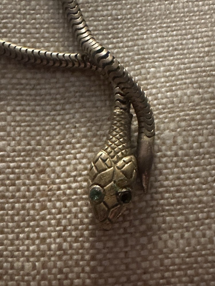 ART DECO GOLD FILLED SNAKE CHAIN GLASS EMERALD EYES 14 INCHES CHOKER NECKLACE