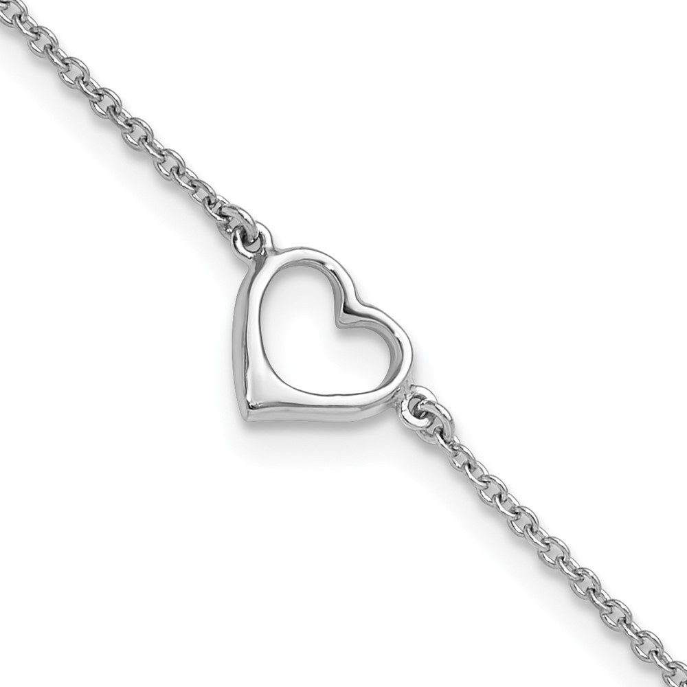 925 Sterling Silver Rhodium Open Heart Anklet 10 Inch 2.14 Grams