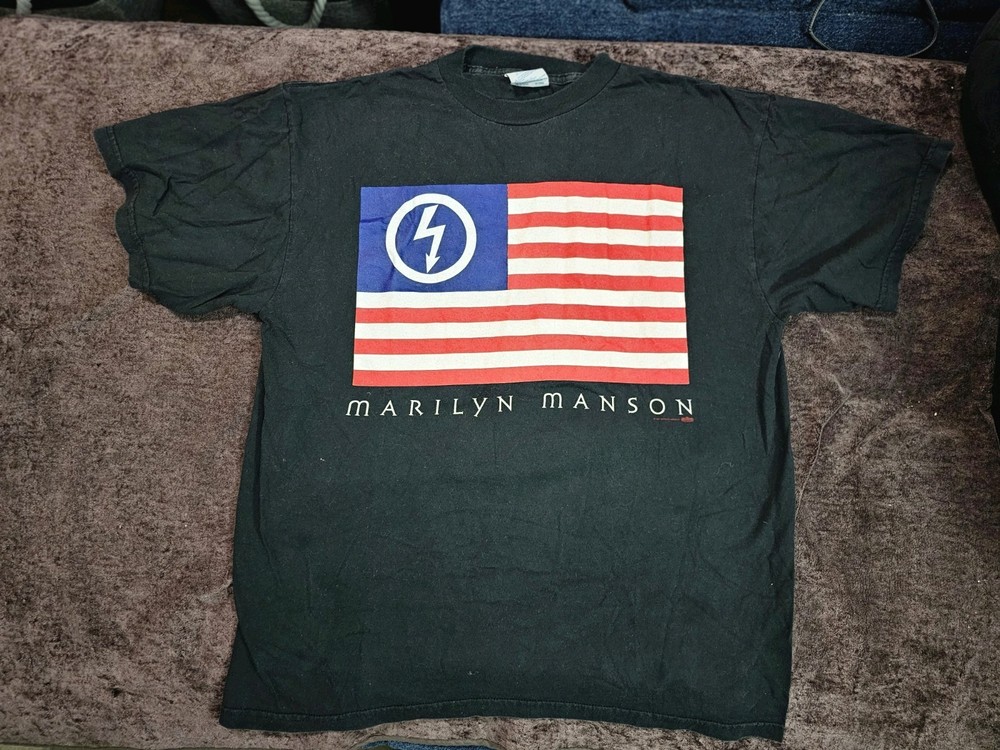 Marilyn Manson American Antichrist Flag Winterland Vintage T-Shirt 90s Metal