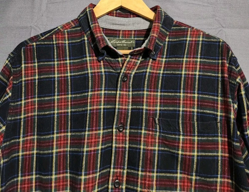 Eddie Bauer Mens XL Regular Fit Plaid Long Sleeve Flannel Shirt for Hiking
