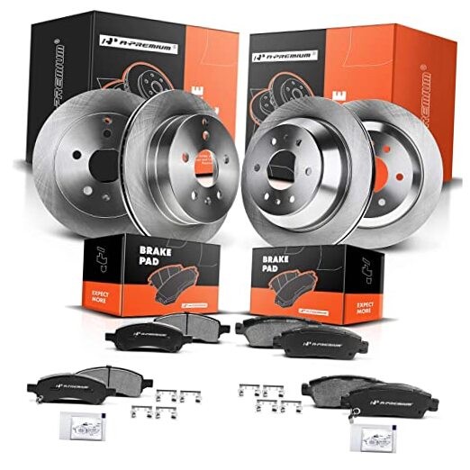 Front & Rear Vented Disc Brake Rotors + Ceramic Pads Kit Compatible with