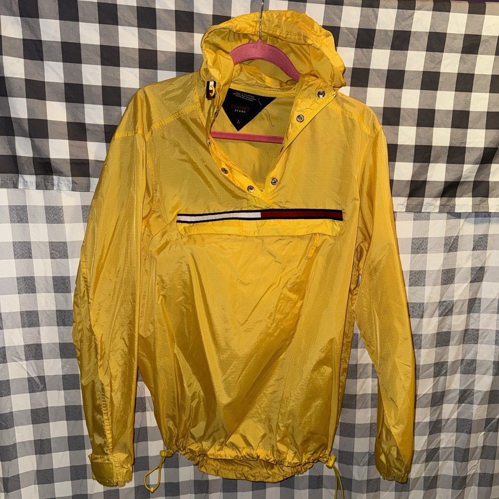 Mens Vintage Tommy Hilfiger Tommy Jeans Yellow Pullover Rain Windbreaker Size L