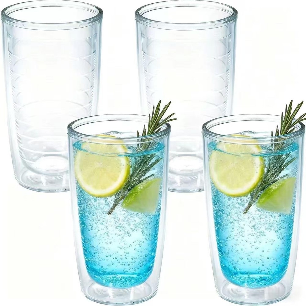 Unbreakable 16oz Tumblers Set of 4 - Plastic Double Wall Insulated Cups, Shatter