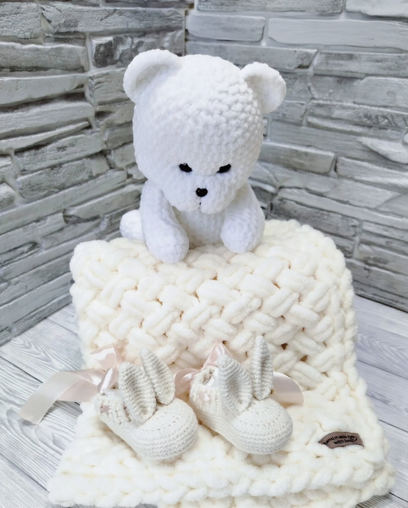 Handmade Baby Gift Set Blanket Teddy Bear Booties Newborn Shower Gift