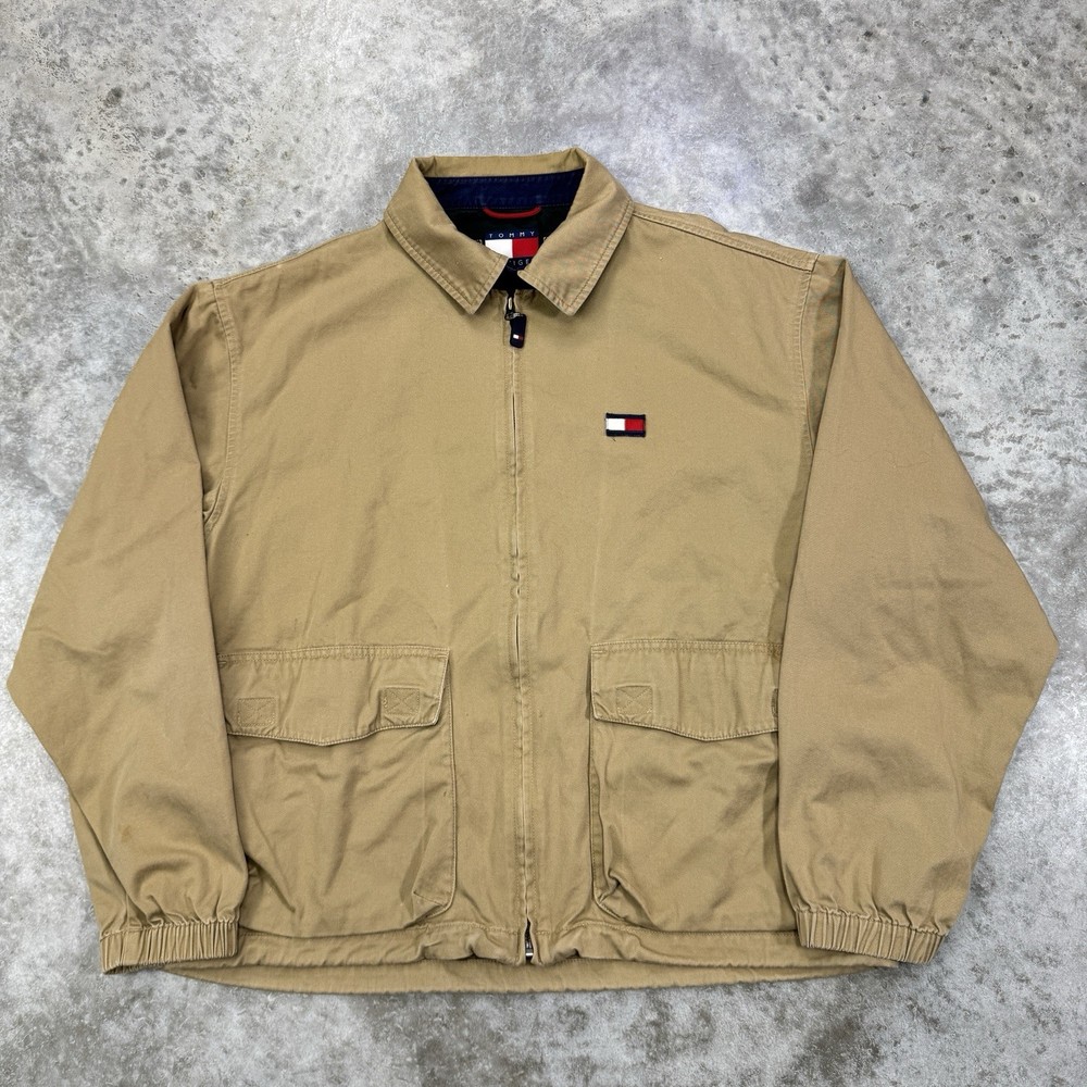 Vintage 90s Tommy Hilfiger mens medium khaki bomber Harrington jacket USA preppy
