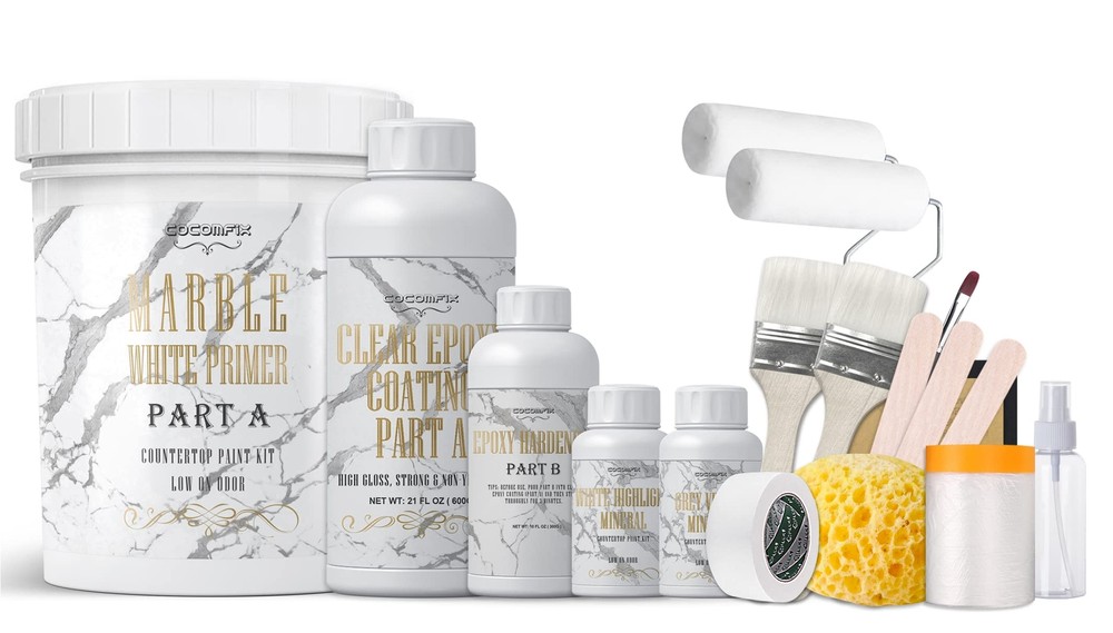 White Marble Countertop Paint Kit - 25X Thick High-Gloss Epoxy Countertop Kit...