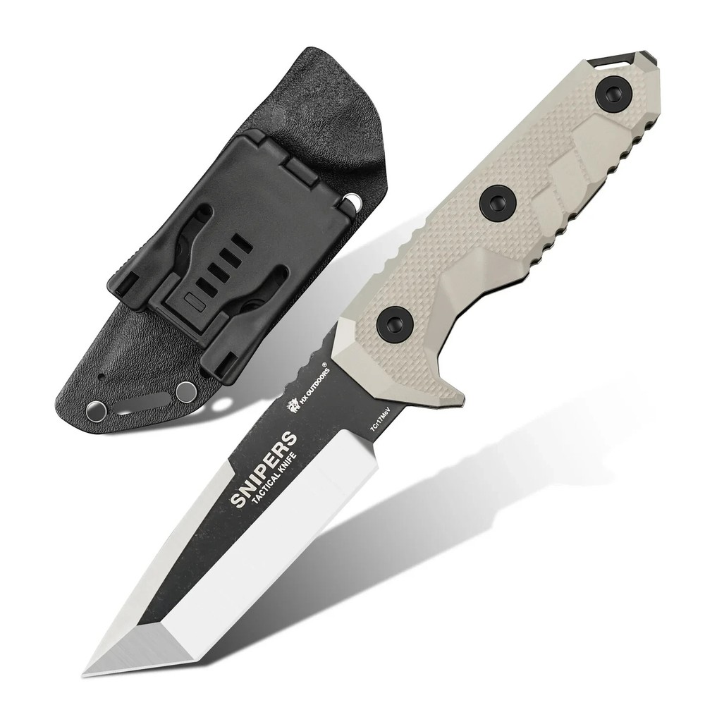 SNIPERS D-183 Fixed Blade Knife 7CR17Mov with Brown G10 Handle and Kydex Sheath