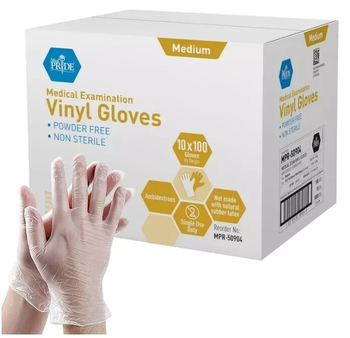 12HR FLASH SALE~$28 MED PRIDE Vinyl Exam Gloves Medium 1000-Count Latex Free-image