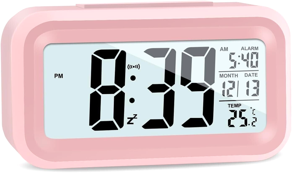 Battery-Powered Digital Alarm Clock with Night Light & Indoor Temp Display - Large Digits